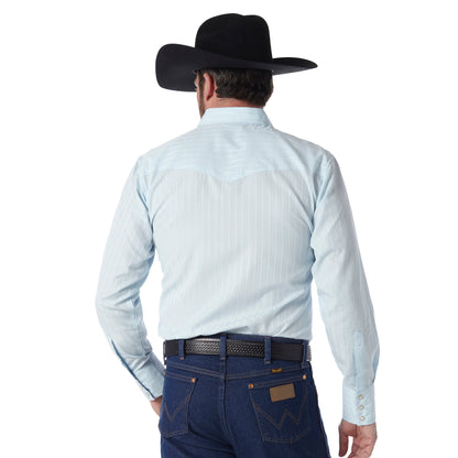 Wrangler Blue Striped Long Sleeve Western Snap Shirt