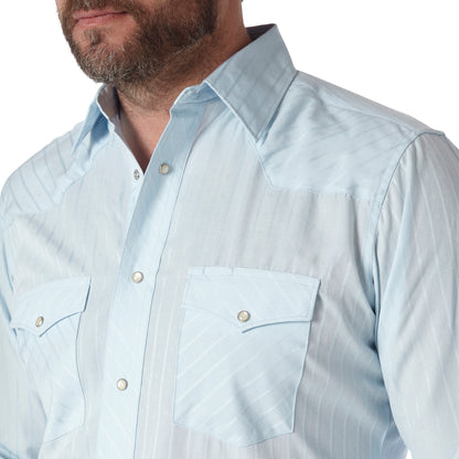Wrangler Blue Striped Long Sleeve Western Snap Shirt