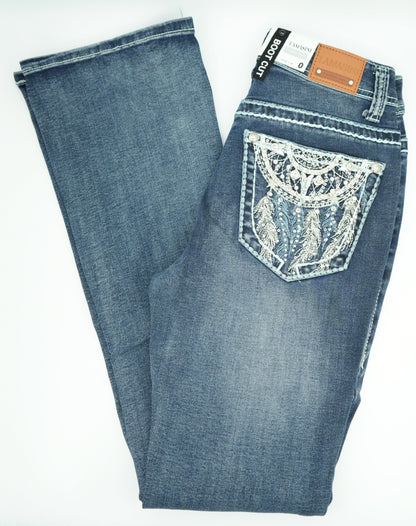 Lamasini Women's Bling Dream Catcher Bootcut Jean Dark Blue