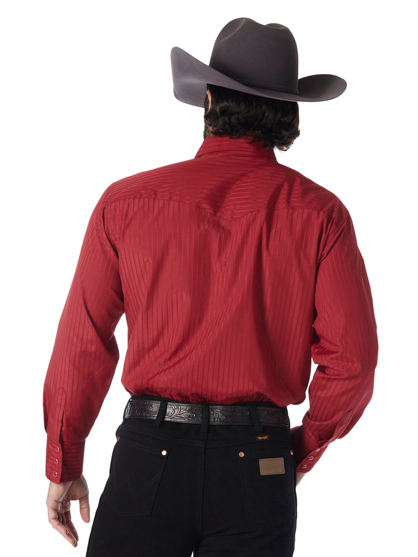 Wrangler Wine Striped Long Sleeve Western Snap Shirt