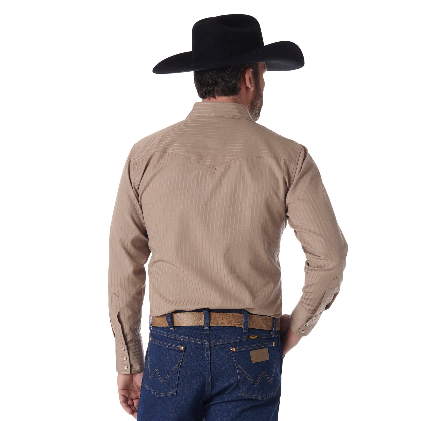 Wrangler Tan Striped Long Sleeve Western Snap Shirt
