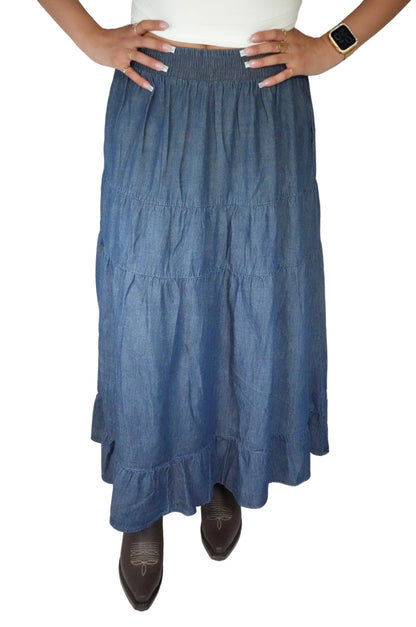 Ijoah Women’s Denim Maxi Skirt - Dark Blue