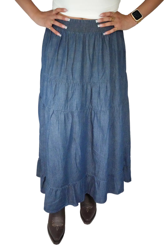 Ijoah Women’s Denim Maxi Skirt - Dark Blue