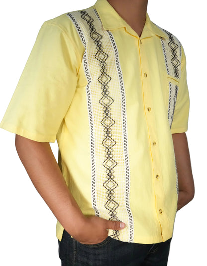 Men's Short Sleeve Cotton Guayabera - Yellow