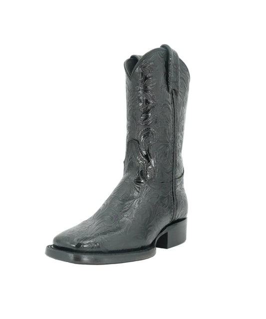 Calzatti Women's Embossed Tooled Print Wide Square Toe Boot -  Black