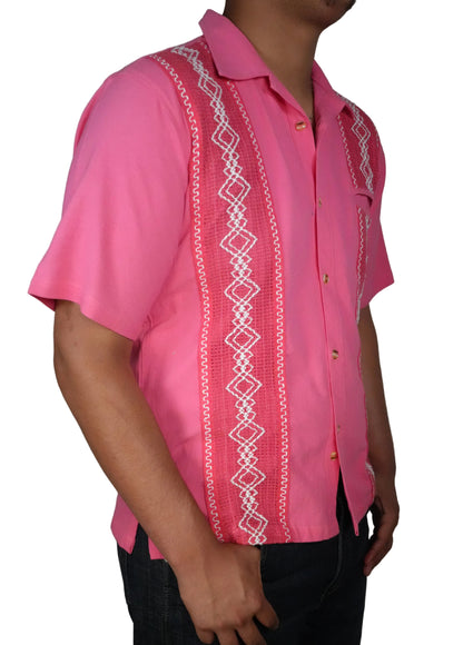 Men's Short Sleeve Cotton Guayabera - Pink