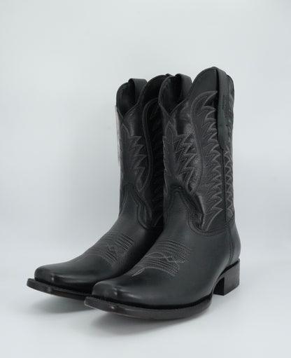 Denver Boots Men's Black Leather Semi Square Toe Boot