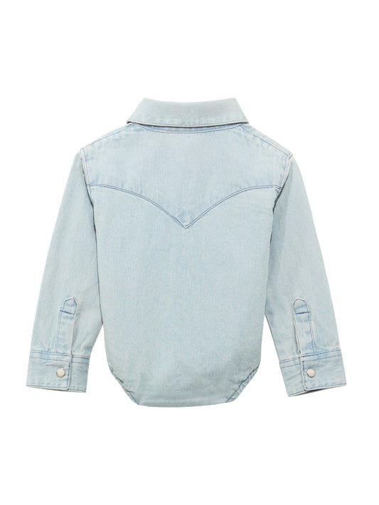 Wrangler Baby Unisex Western Long Sleeve Faded Blue Denim Bodysuit