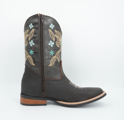 Hooch Girl's Dark Brown Gold Stitched Boot