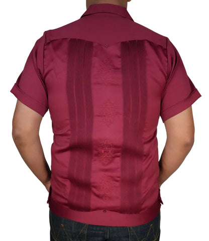 Copacabana Men's Short Sleeve Polyester Guayabera - Burgundy