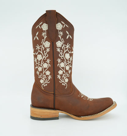 La Sierra Women's Brown Crazy Floral Square Toe Boot