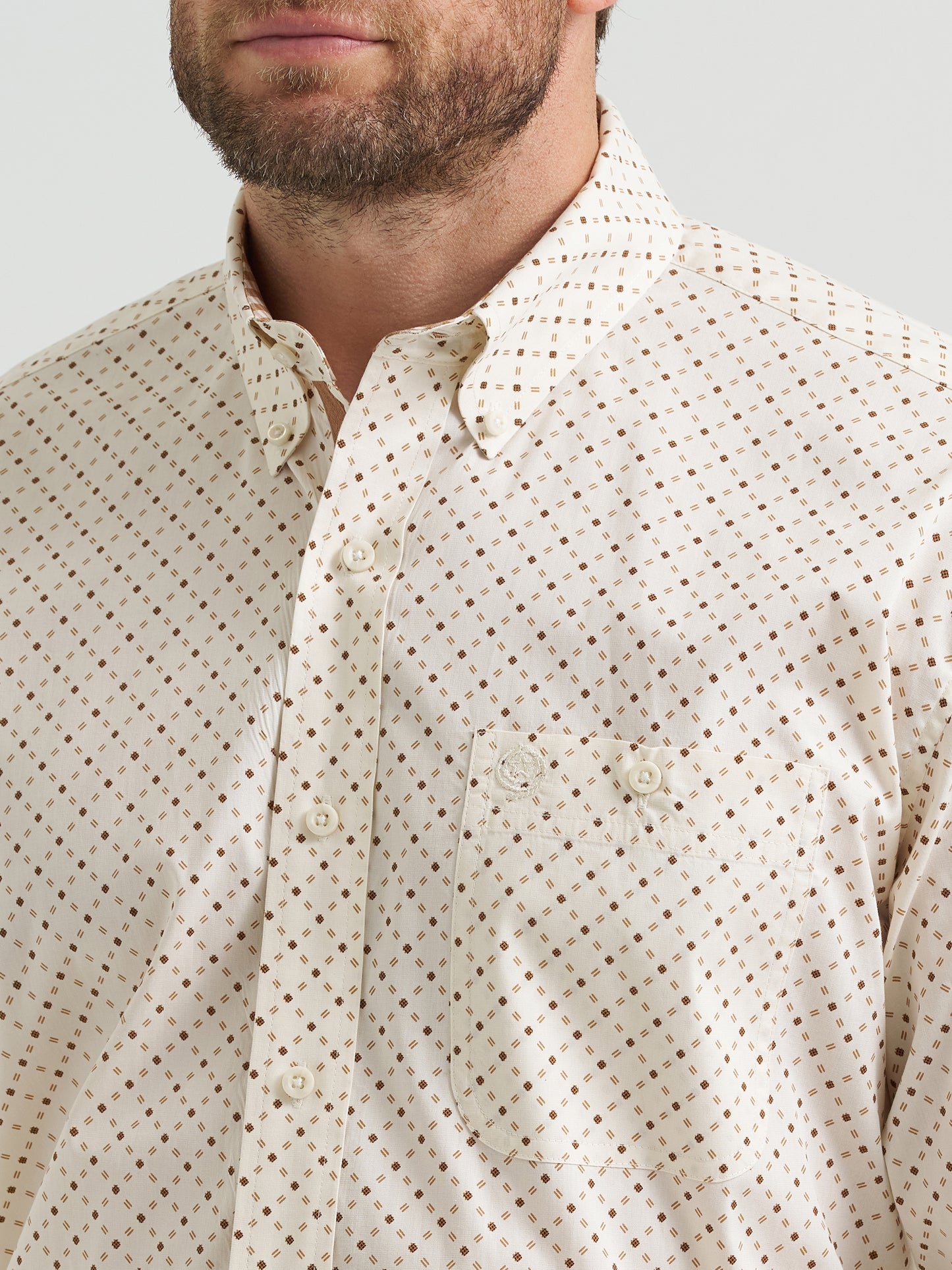 Wrangler Men's George Strait Tan Print Long Sleeve Button Down Shirt