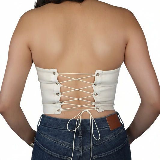 Women's Beckee PU Vegan Leather Western Corset Top - Cream