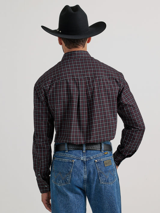 Wrangler Men's George Strait Black Check Long Sleeve Button Down Shirt