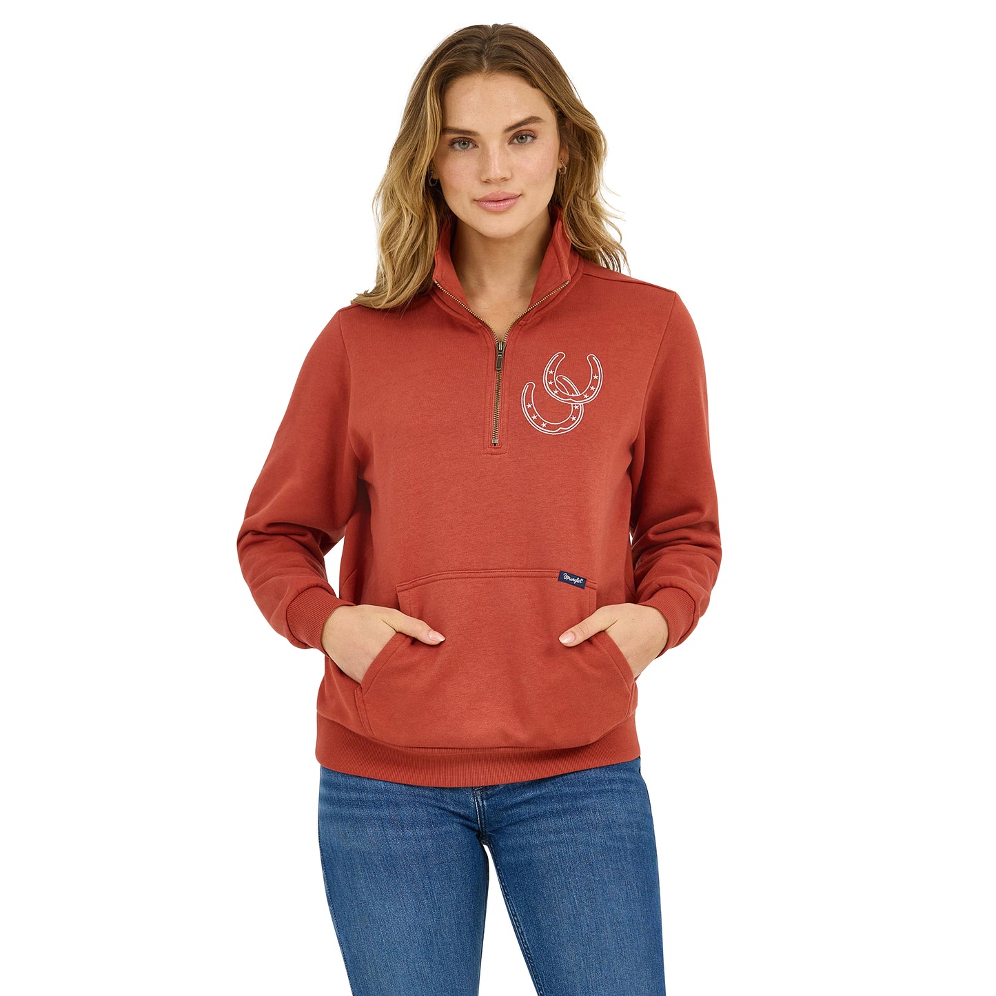 Wrangler Women's Retro Western Quarter-Zip Rust Sweatshirt