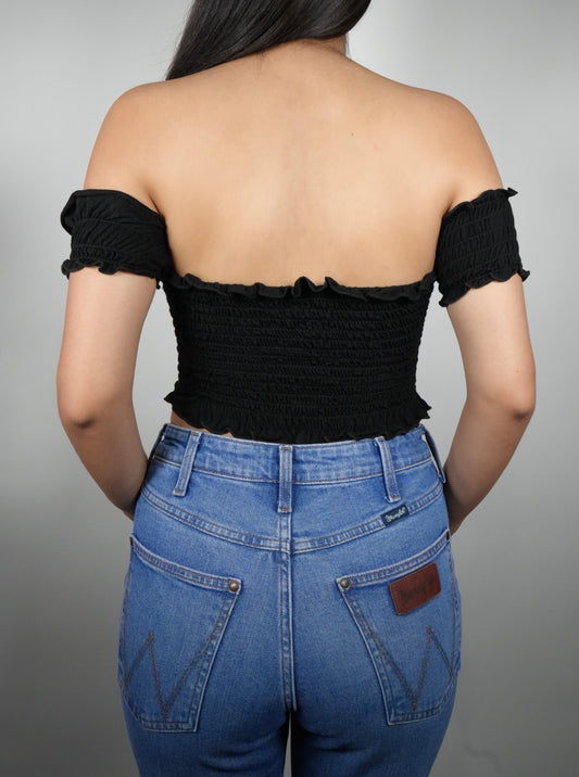 Lamasini Women's Off The Shoulder Crop Top Shirt - Black