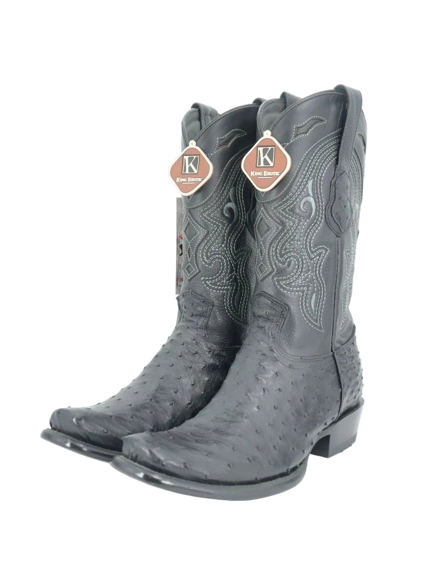 King Exotic Men's Ostrich Semi Round Toe Boot - Black