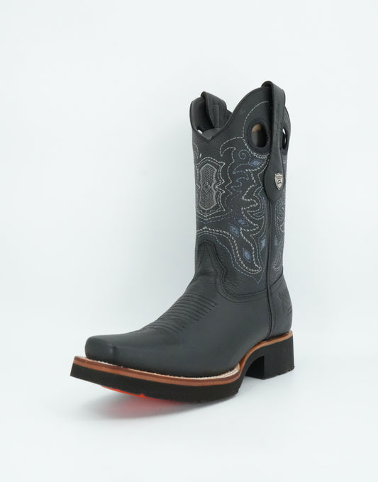 Wild West Men’s Grisly Leather Black Square Toe EVA Sole Boot