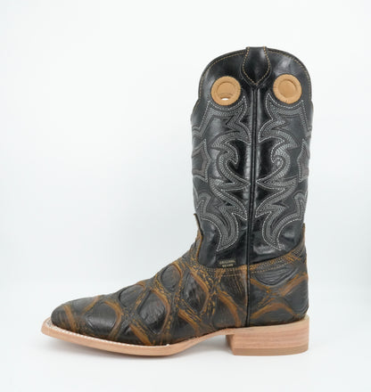 Reyme Men's Piraruco Print Black-Gold Wide Square Toe Boot