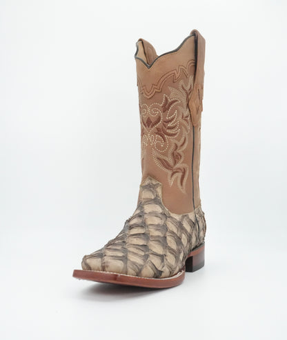 Los Altos Women's Mocha Genuine Pirarucu Leather Wide Square Toe Boot