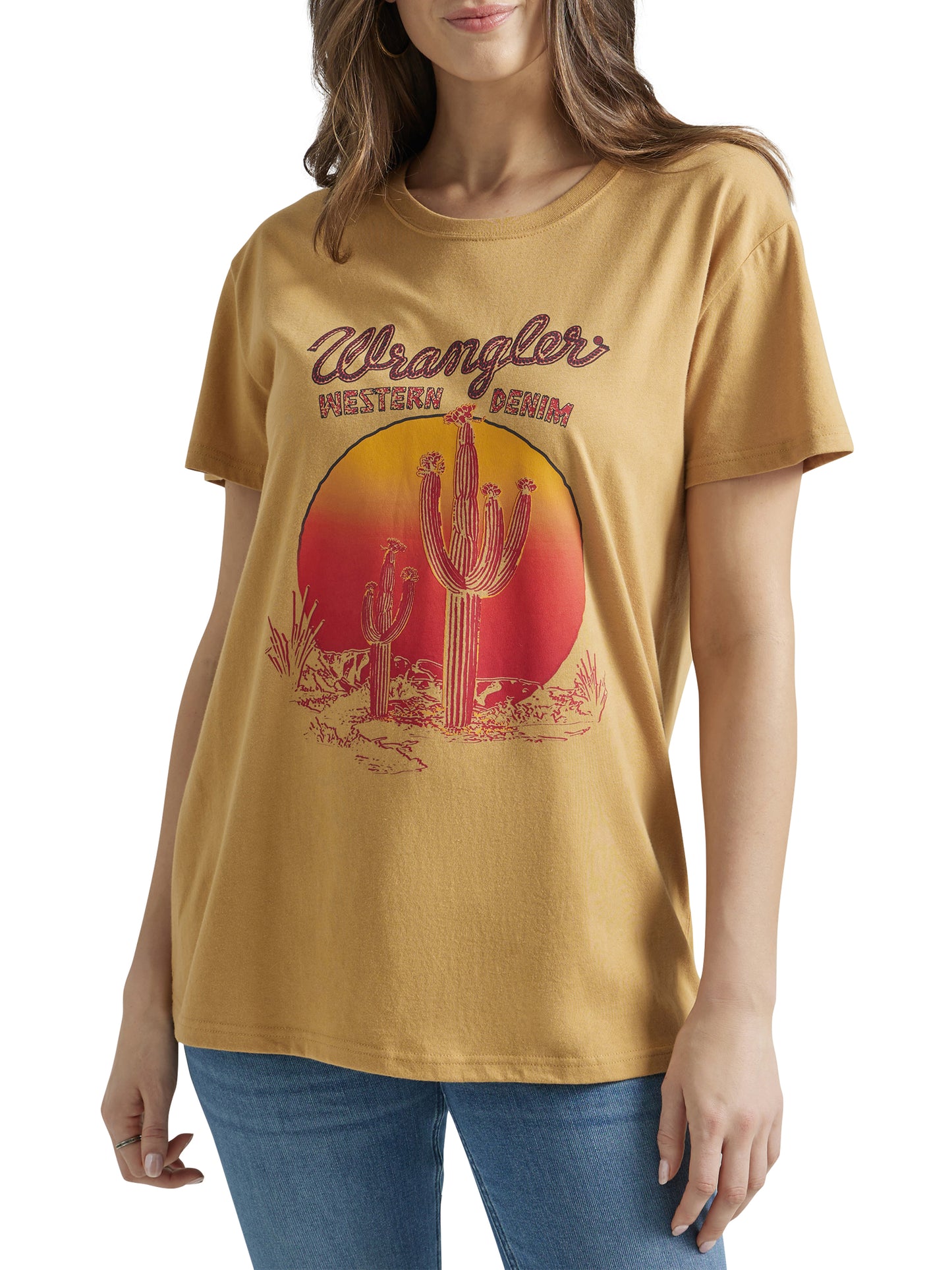 Wrangler Women's Western Graphic Boyfriend Tee Pale Gold