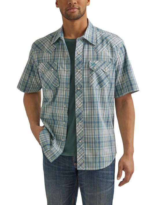 Wrangler Retro Men's Aqua Short Sleeve Western Snap Shirt