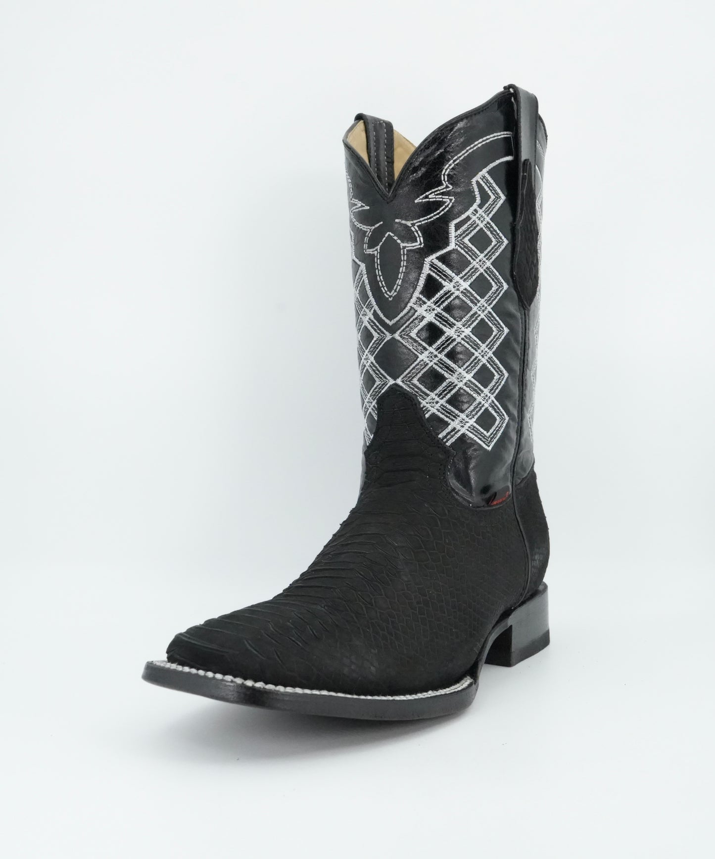 Hooch Men's Nobuck Black Python Print Square Toe Boot