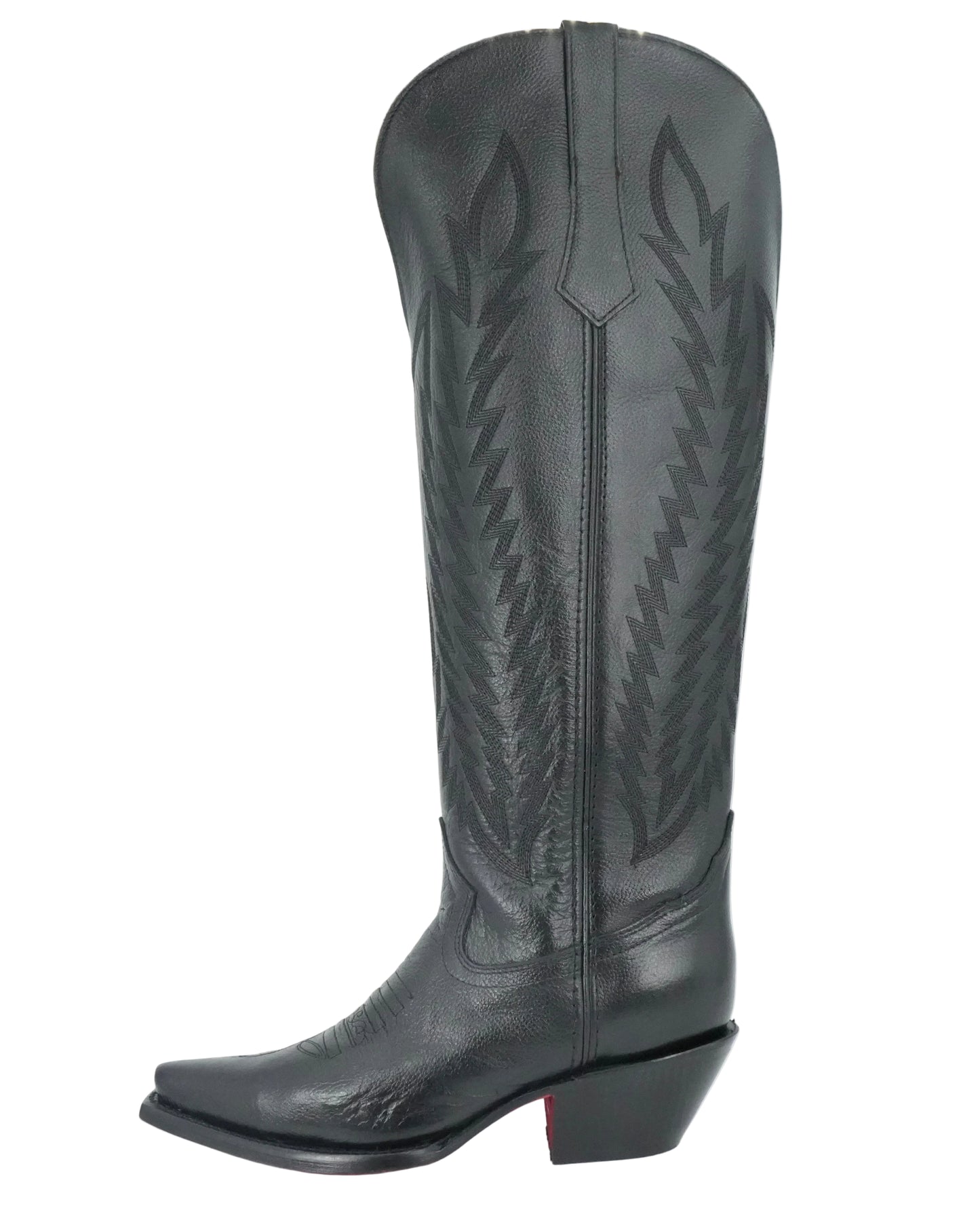 Rock'em Women's Gia Tall Wide Calf Snip Toe Boot - Black Red Bottom