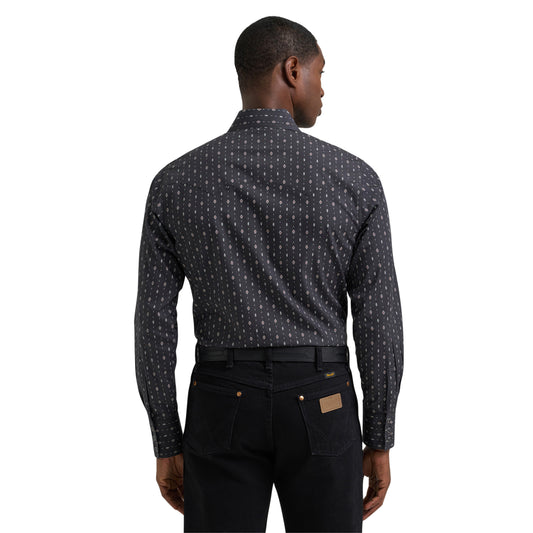 Wrangler Men's Retro Aztec Print Long Sleeve Western - Black Charcoal