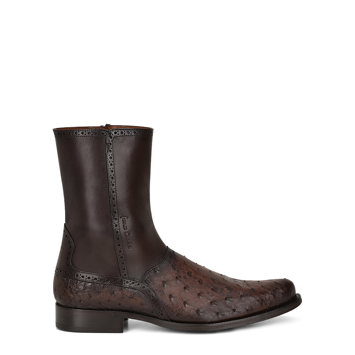 Cuadra Men's Brown Genuine Ostrich Leather Round Toe Short Boot