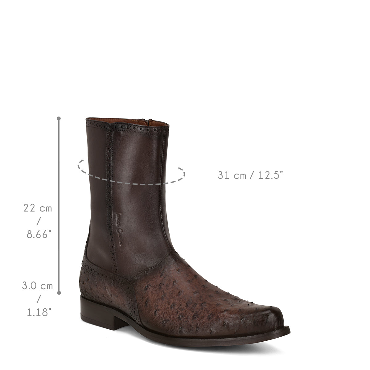 Cuadra Men's Brown Genuine Ostrich Leather Round Toe Short Boot