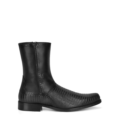 Cuadra Men's Black Genuine Lizard Leather Round Toe Short Boot