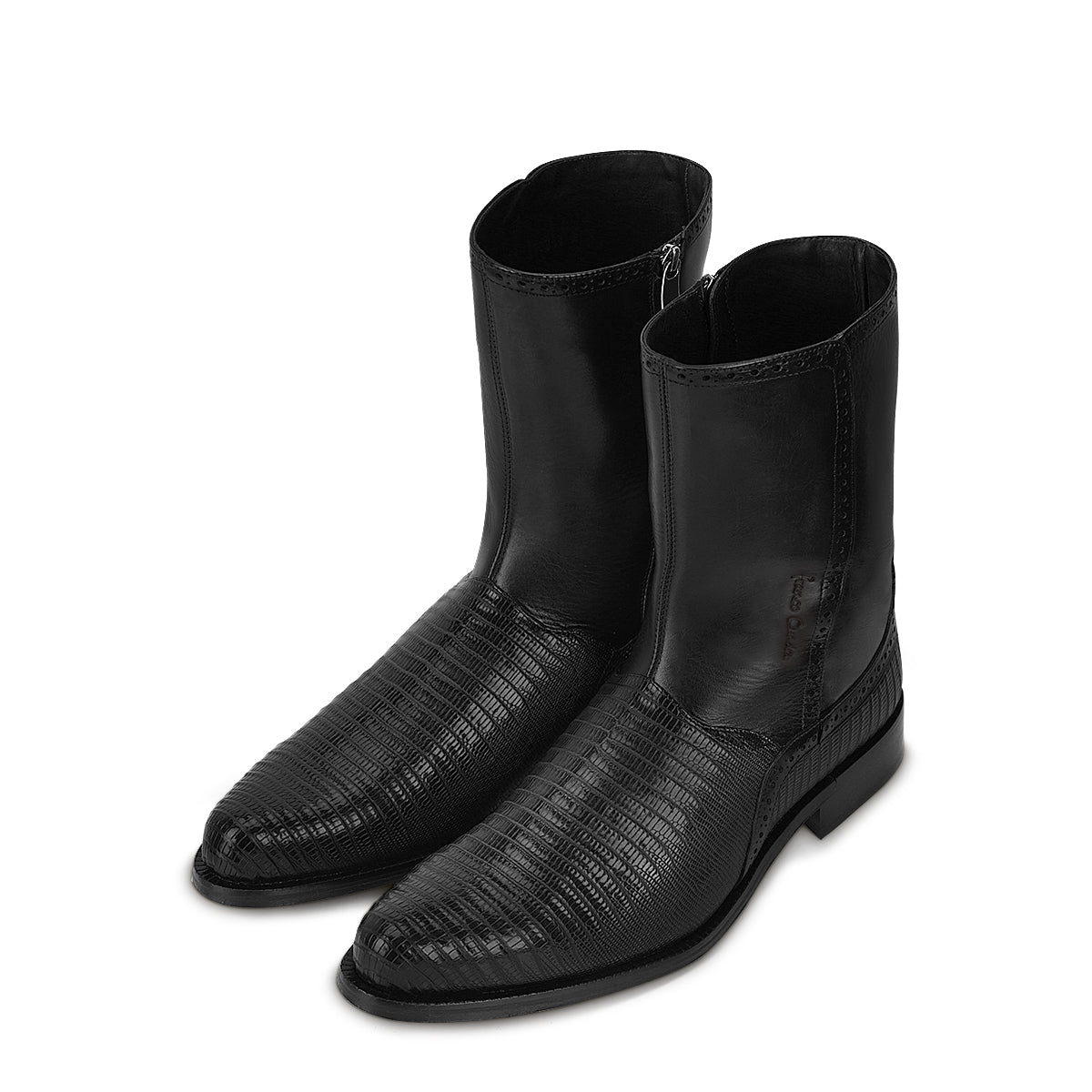 Cuadra Men's Black Genuine Lizard Leather Round Toe Short Boot