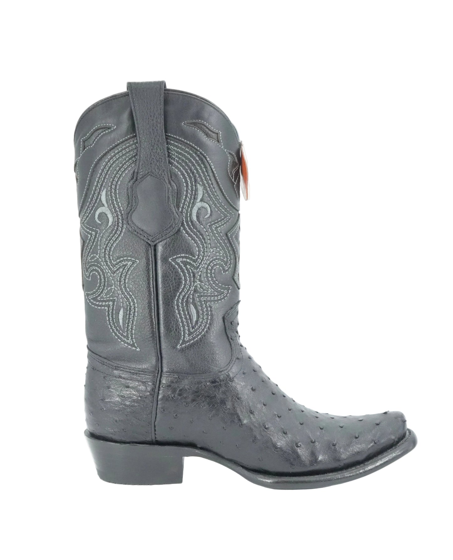 King Exotic Men's Ostrich Semi Round Toe Boot - Black