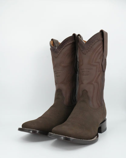 Wild West Men's Laser Nobuck Dark Tabacco Wide Square Toe Boot