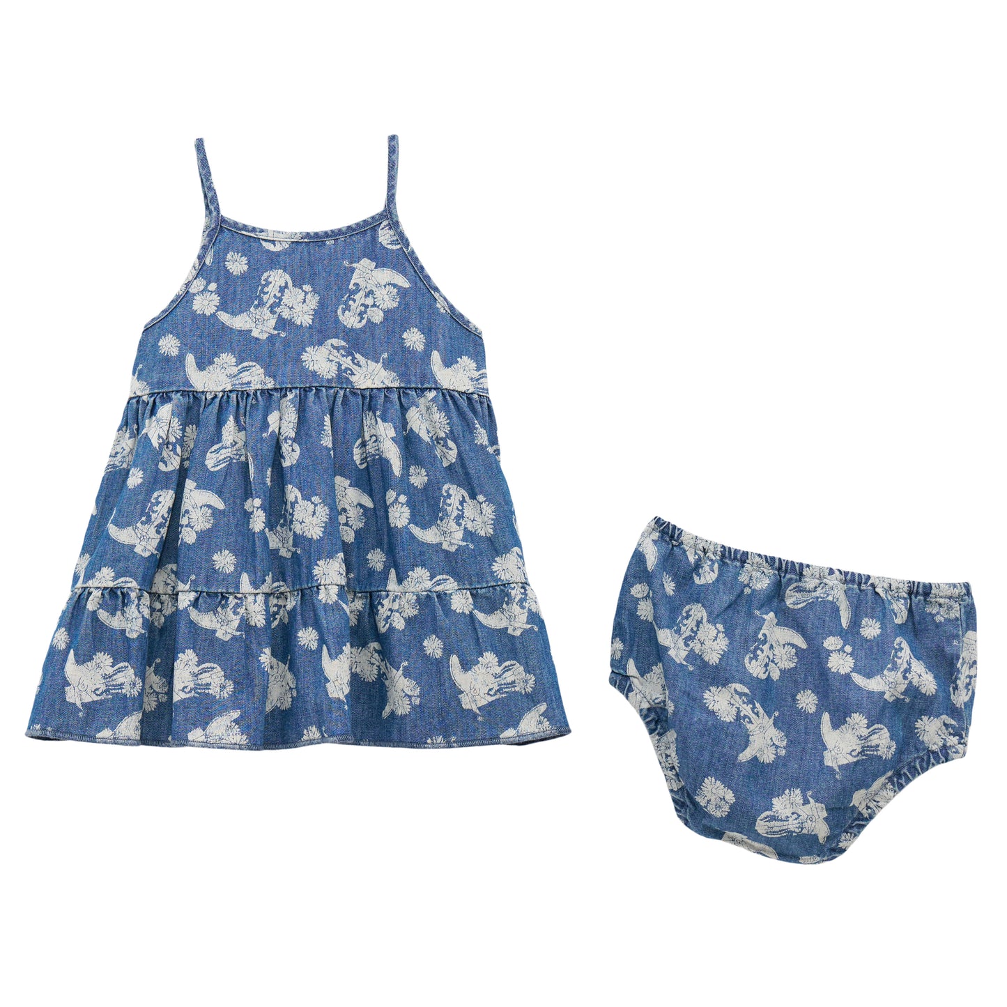 Wrangler Girl's Printed Tiered Dress - Denim Floral