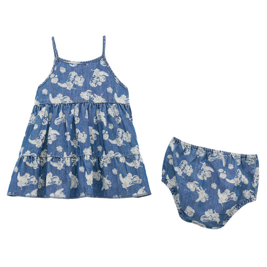 Wrangler Girl's Printed Tiered Dress - Denim Floral