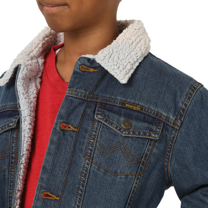 Boy's Wrangler Western Sherpa Lined Rustic Blue Denim Jacket