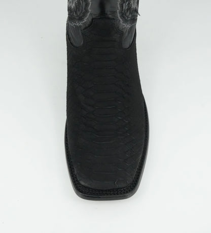 Hooch Men's Nobuck Black Python Print Square Toe Boot