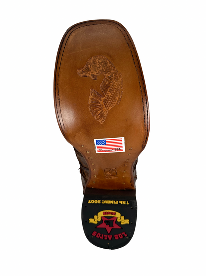 Los Altos Men's Brown Genuine Pirarucu Wide Square Toe Boot