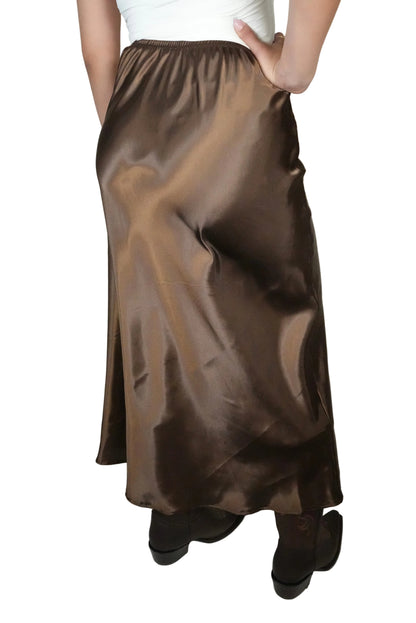 Ijoah Women’s Polyester Maxi Skirt - Brown
