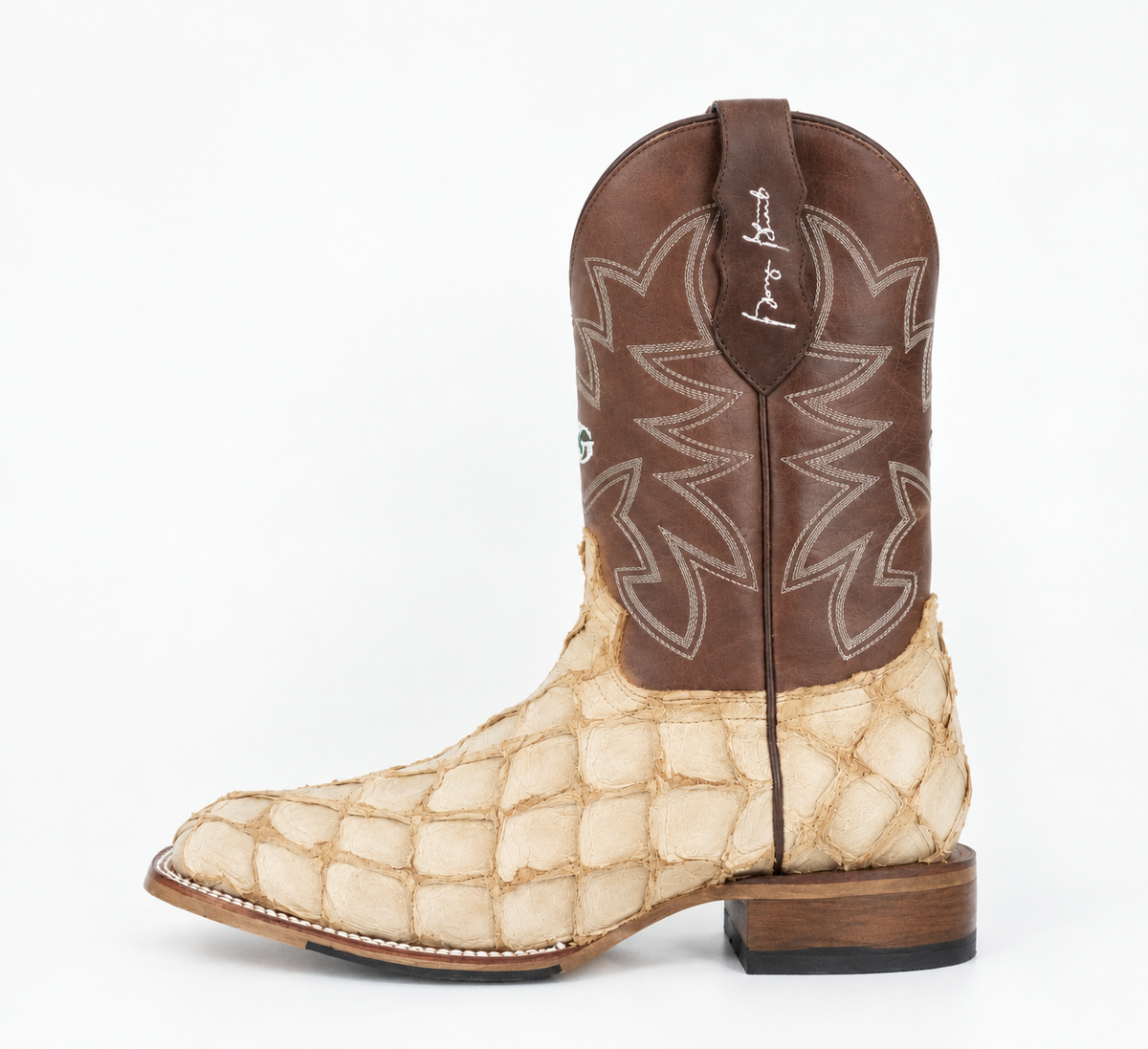 Justin Men's Genuine Pirarucu Wide Square Toe Boot - Rustic Tan