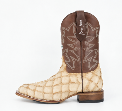 Justin Men's Genuine Pirarucu Wide Square Toe Boot - Rustic Tan