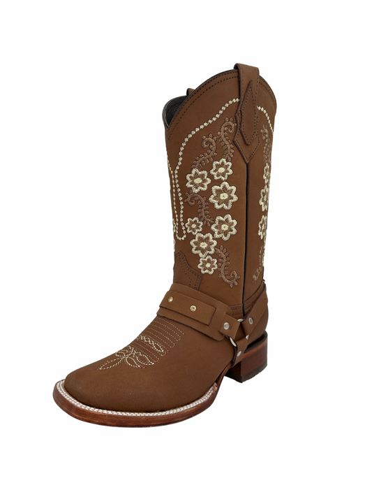 La Sierra Women's Tang Floral Strapped Square Toe Boot