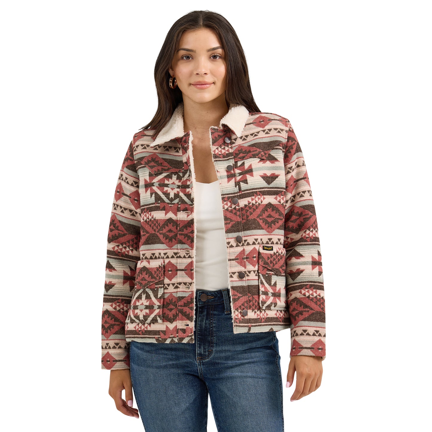 Women's Wrangler Sherpa Lined Jacquard Barn Jacket - Burgundy