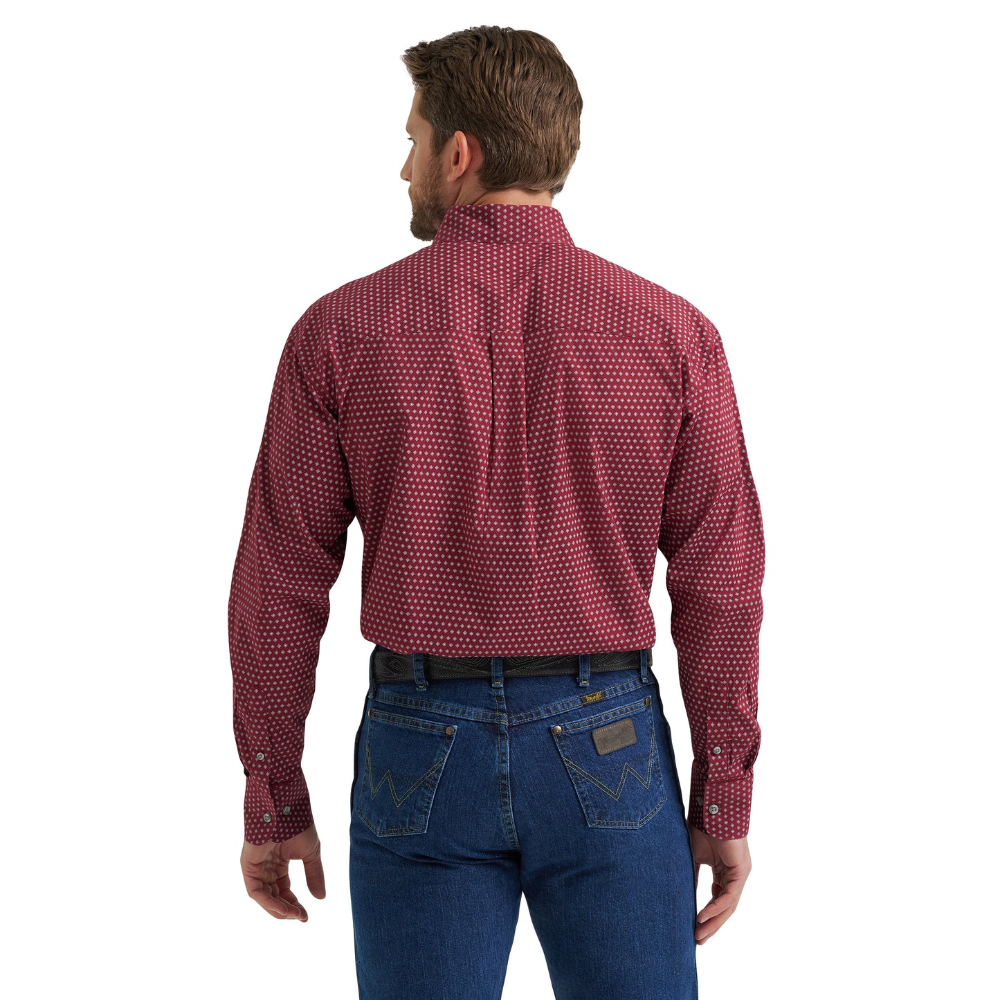 Wrangler Men's George Strait Burgundy Long Sleeve Button Down One Pocket Shirt