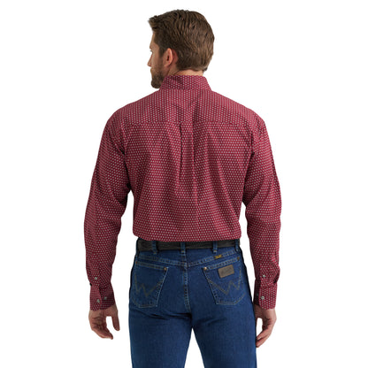 Wrangler Men's George Strait Burgundy Long Sleeve Button Down One Pocket Shirt