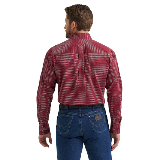 Wrangler Men's George Strait Burgundy Long Sleeve Button Down One Pocket Shirt