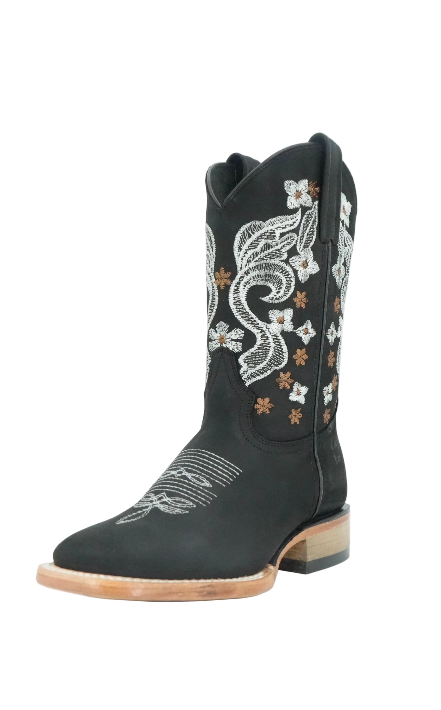 Calzatti Women's Floral Crazy Wide Square Toe Boot - Black