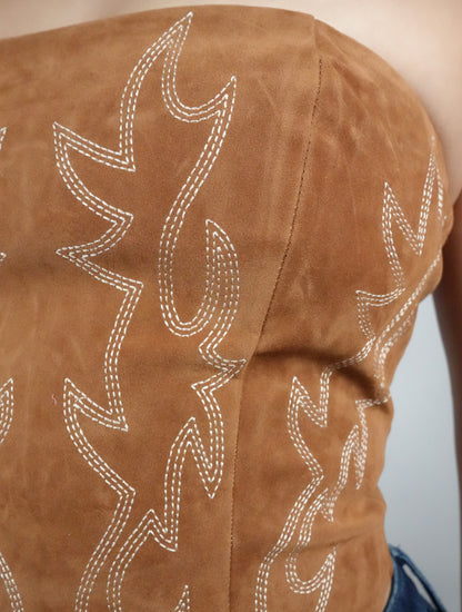 Women's Maple Embroidered Western Corset Top - Tan